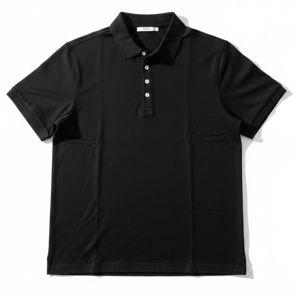 Perona Black Short Sleeve 100%‎ Cotton Polo, 4-Button Placket Shirt, Men's XXL
